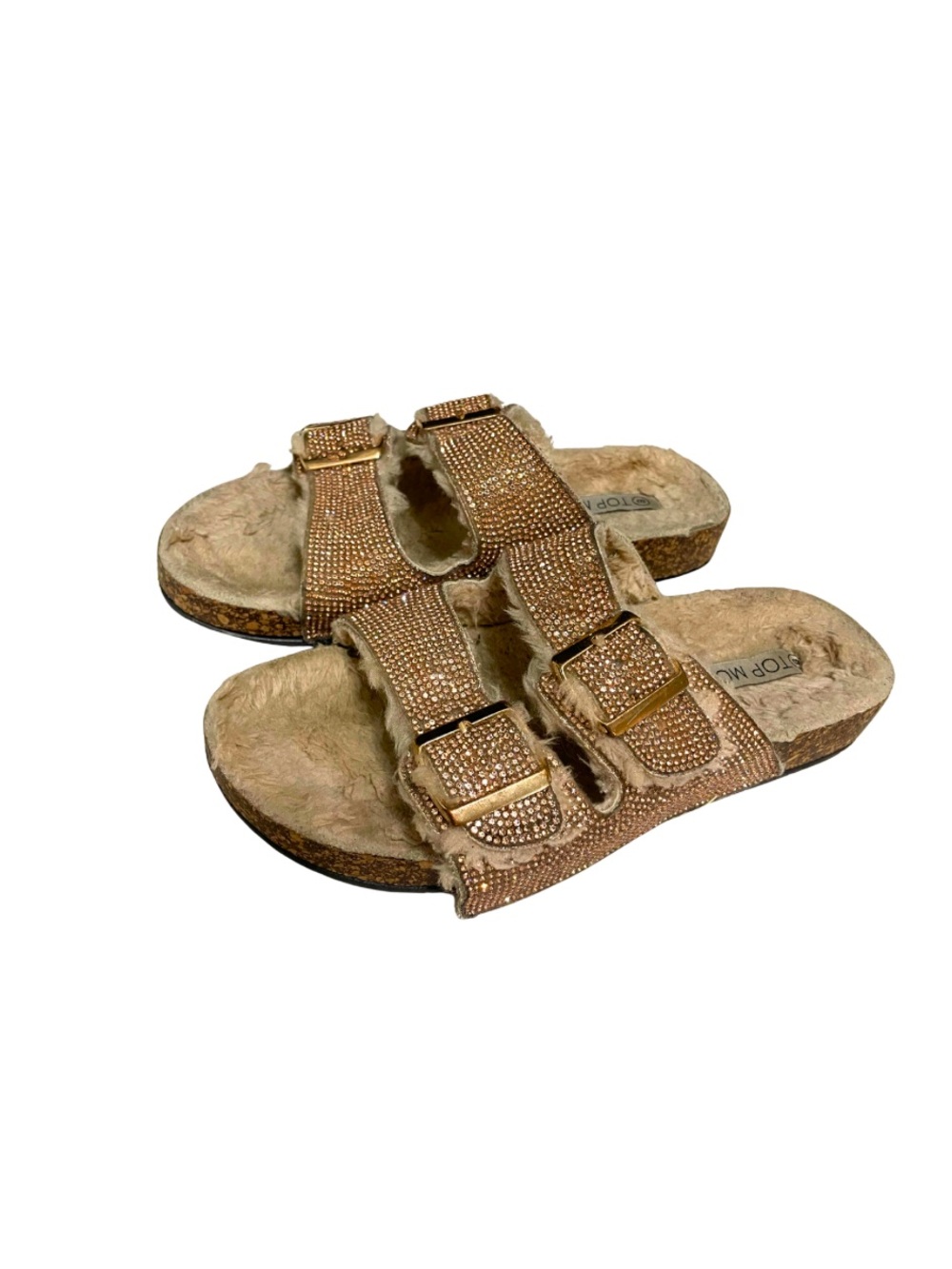 TOP Moda Women's Furry Rhinestone Slides Sandals - Picture 2 of 5